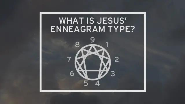 An enneagram diagram with "Jesus' enneagram type" written over it. A photo of clouds is the background.